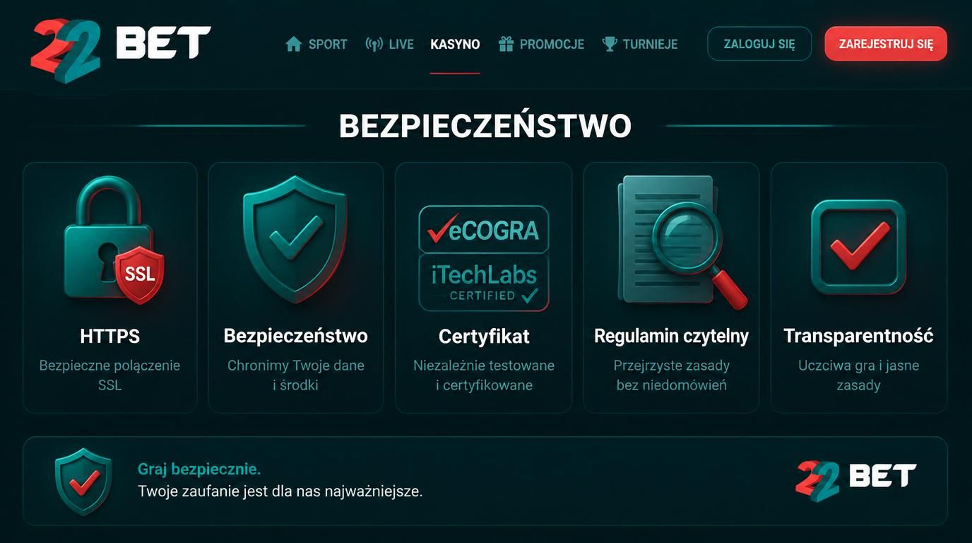 Ikony certyfikatu i tarczy bezpieczeństwa, regulamin i elementy ochrony gracza